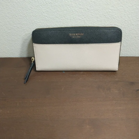 Kate Spade New York Laurel Way Neda Saffiano Leather Zip Around Wallet Tan - Picture 13 of 13